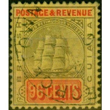 British Guiana 1905 96c Black & Vermilion-Yellow SG250 Fine Used