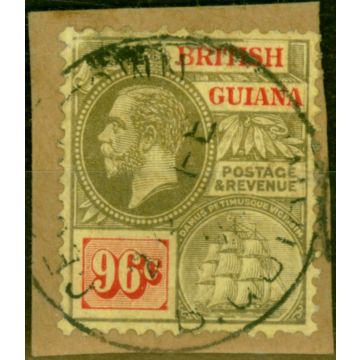 British Guiana 1915 96c Black & Vermilion-Yellow SG269 Fine Used on Piece