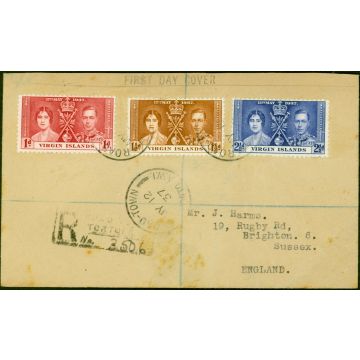British Guiana 1937 Coronation Set of 3 on Registered 1st Day Cover to Brighton Fine