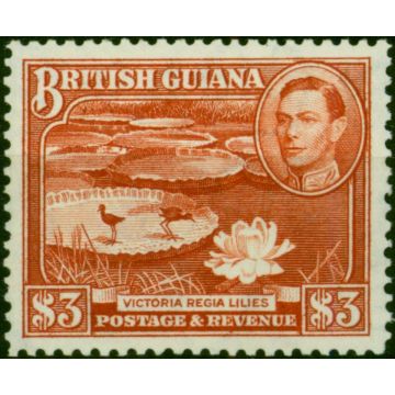 British Guiana 1946 $3 Bright Red-Brown SG319a Fine MNH 