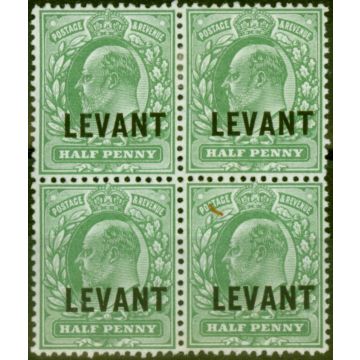 British Levant 1905 1/2d Pale Yellowish Green SGL1 Fine MM Block of 4