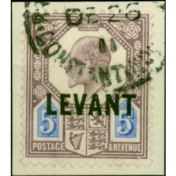 British Levant 1905 5d Dull Purple & Ultramarine SGL8 Fine Used on Small Piece 