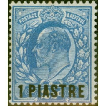 British Levant 1911 1pi on 2 1/2d Bright Blue SG25 Fine MM