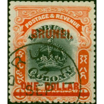 Brunei 1906 $1 on 8c Black & Vermilion SG22 Superb Used 