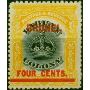 Brunei 1906 4c on 12c Black & Yellow SG15Var 'Kiss Print' Fine LMM 