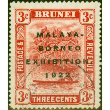 Brunei 1922 3c Scarlet SG53a 'Short 1' V.F.U