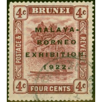 Brunei 1922 4c Claret SG54a 'Short 1' Fine Used
