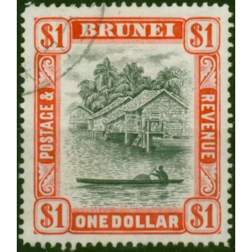 Brunei 1950 $1 Black & Carmine-Red SG90a V.F.U 