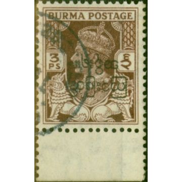 Burma 1947 3p Brown SG68Var Opt Inverted V.F.U
