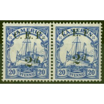 Cameroon 1915 2d on 20pf Ultramarine SGB4a Surch Double One Albino V.F MNH in Pair with Normal 