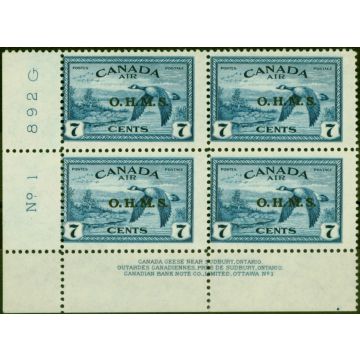 Canada 1949 7c Blue SG0171 V.F MNH Imprint Block of 4