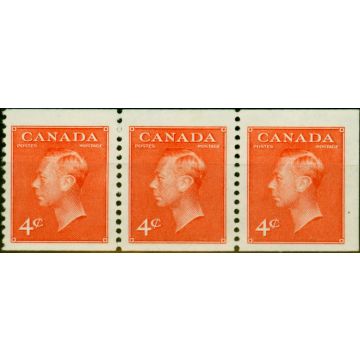 Canada 1950 4c Carmine-Lake SG423ba Booklet Pane of 3 Very Fine LMM
