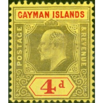 Cayman Islands 1907 4d Black & Red-Yellow SG29a Damaged Frame & Crown Fine Mtd Mint Scarce 