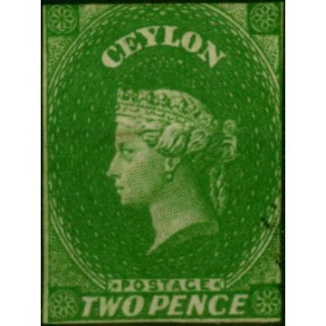 Ceylon 1857 2d Yellowish Green SG3a Good Lightly Used 