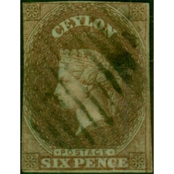 Ceylon 1857 6d Purple-Brown SG1 Blued Paper Good Used (2)