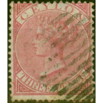 Ceylon 1867 3d Carmine-Rose SG62 P.14 Fine Used 