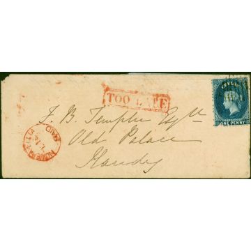Ceylon 1867 Cover Addressed Locally Bearing 1d SG63 'Too Late' Fine & Attractive 