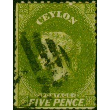 Ceylon 1869 5d Olive-Green SG66bx Wmk Reversed Fine Used (2)