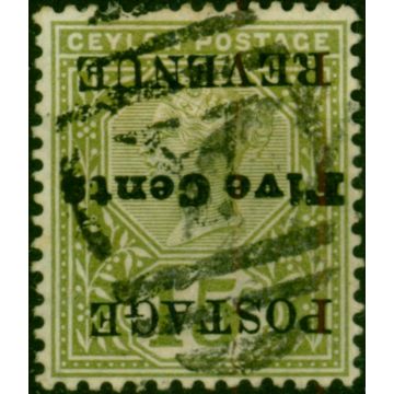Ceylon 1890 5c on 15c Olive-Green SG233a 'Surcharge Inverted' Fine Used 