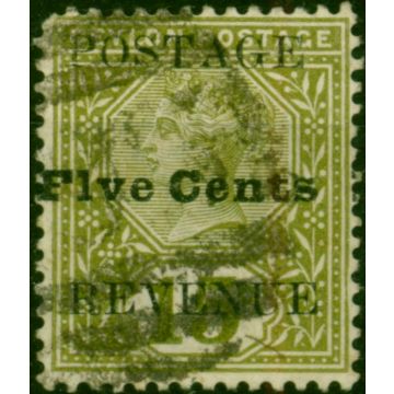 Ceylon 1890 5c on 15c Olive-Green SG233c F1VE for FIVE Fine Used 