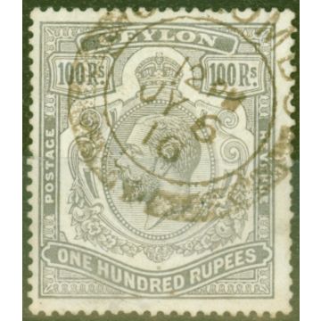 Ceylon 1912 100R Grey-Black SG321 Good Postally Used Scarce Un-Priced by Gibbons 