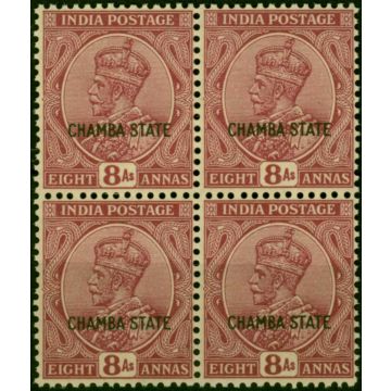 Chamba 1928 8a Reddish Purple SG73 Fine MNH Block of 4