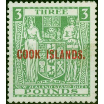 Cook Islands 1931 £3 Geen SG98a V.F & Fresh MM 