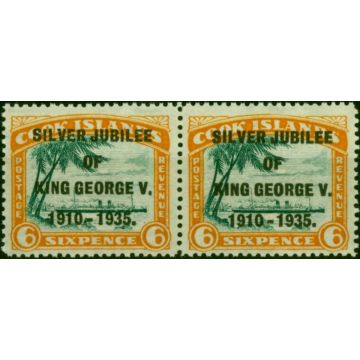 Cook Islands 1935 6d Green & Orange SG115 & 115a 'Narrow N in King' in Pair with Normal V.F MNH 