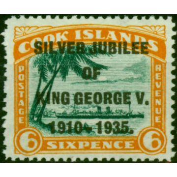 Cook Islands 1935 6d Green & Orange SG115a 'Narrow N in King' V.F MNH 