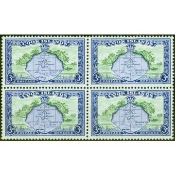 Cook Islands 1961 3d Green & Ultramarine SG153b Wmk Sideways V.F MNH Block of 4