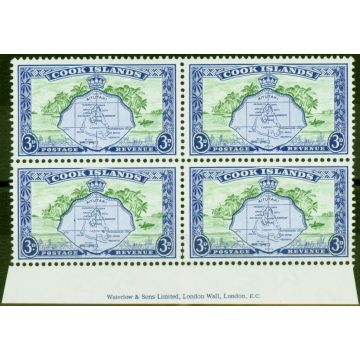 Cook Islands 1961 3d Green & Ultramarine SG153b Wmk Sideways V.F MNH Imprint Block of 4