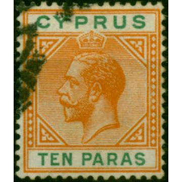 Cyprus 1912 10pa Orange & Green SG74a 'Wmk Sideways' Fine Used Rare 