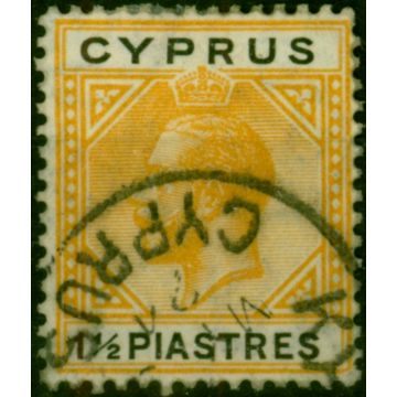 Cyprus 1922 1 1/2pi Yellow & Black SG91 Fine Used (2)