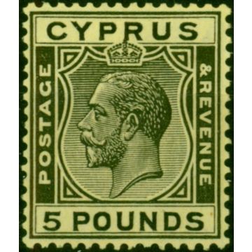 Cyprus 1928 £5 Black-Yellow SG117a Superb MNH Behr Cert 