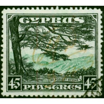 Cyprus 1934 45pi Green & Black SG143 Good Used Reduced Pen Cancel with Forged Cancel 