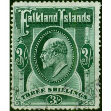 Falkland Islands 1907 3s Deep Green SG49b Fine Used 