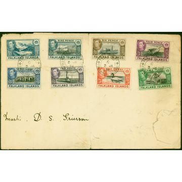 Falkland Is 1938 Set of 8 to 1s SG146-158 on 1st Day Cover 'Port Stanley C 3 JA 38' CDS 