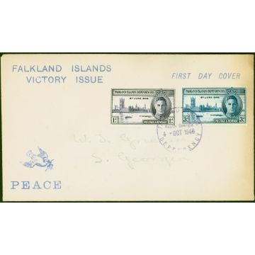 Falkland Is Dep 1946 Victory Set on Illustrated 1st Day Cover 'South Georgia 4 OCT 1946' CDS