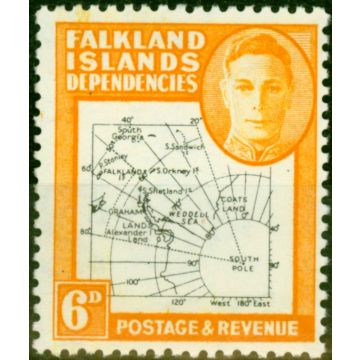 Falkland Islands Dependencies 1948 6d Black & Orange SGG14 Thin Map Fine MNH