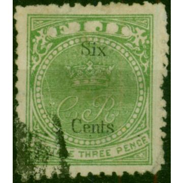 Fiji 1872 6c on 3d Yellow-Green SG14 Good Used (2)