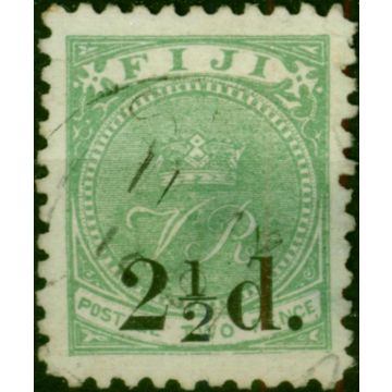 Fiji 1890 2 1/2d on 2d Green SG71 Type 15 Ave Used Thinned 