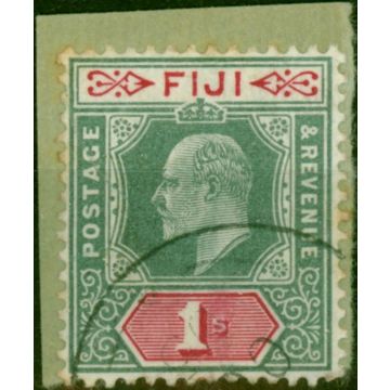 Fiji 1909 1s Green & Carmine SG117 Fine Used on Small Piece 