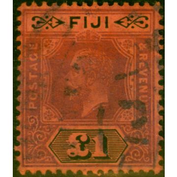Fiji 1914 £1 Purple & Black-Red SG137 Good Used Fiscal Cancel