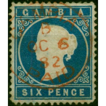 Gambia 1880 6d Deep Blue SG17a Wmk CC Sideways Good Used