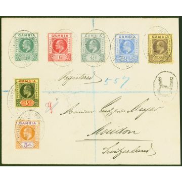 Gambia 1910 Registered Cover to Switzerland 557 in Blue Crayon London Hooded Transit