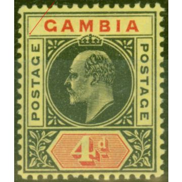 Gambia 1909 4d Black & Red-Yellow SG76var Broken Frame V.F Lightly Mtd Mint 
