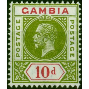 Gambia 1912 10d Deep Sage-Green & Carmine SG96a Fine MM 