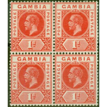 Gambia 1912 1d Red SG87var Break in Value Tablet in a V.F LMM & MNH Block of 4