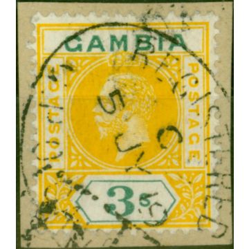 Gambia 1912 3s Yellow & Green SG101 Fine Used on Piece