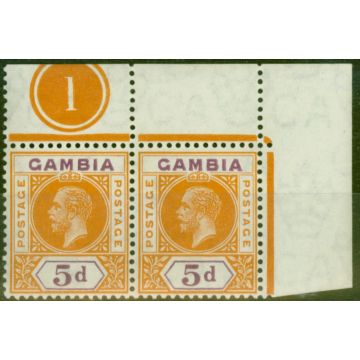Gambia 1912 5d Orange & Purple SG93var Nick in B in a V.F MNH Pl 1 Pair